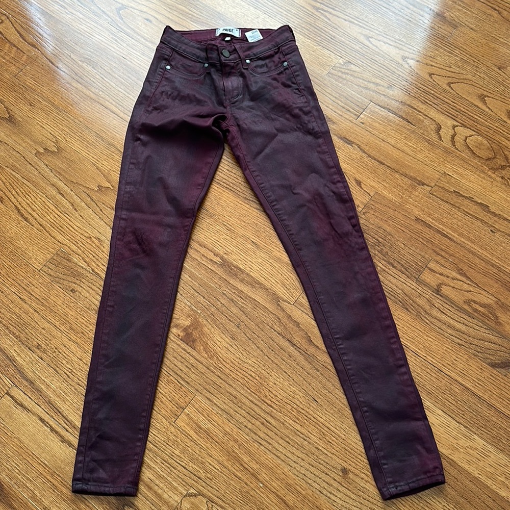 Paige burgundy coated skinny jeans